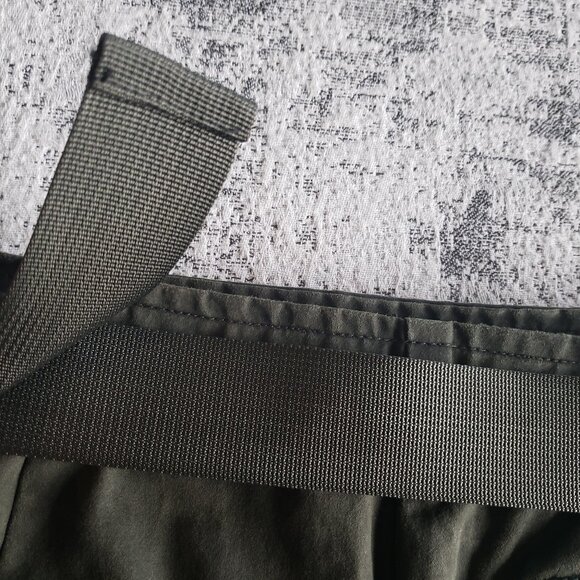 Olive Green Waxed Denim Jean Belted Utility Mini Skirt with Pockets - Picture 6 of 10